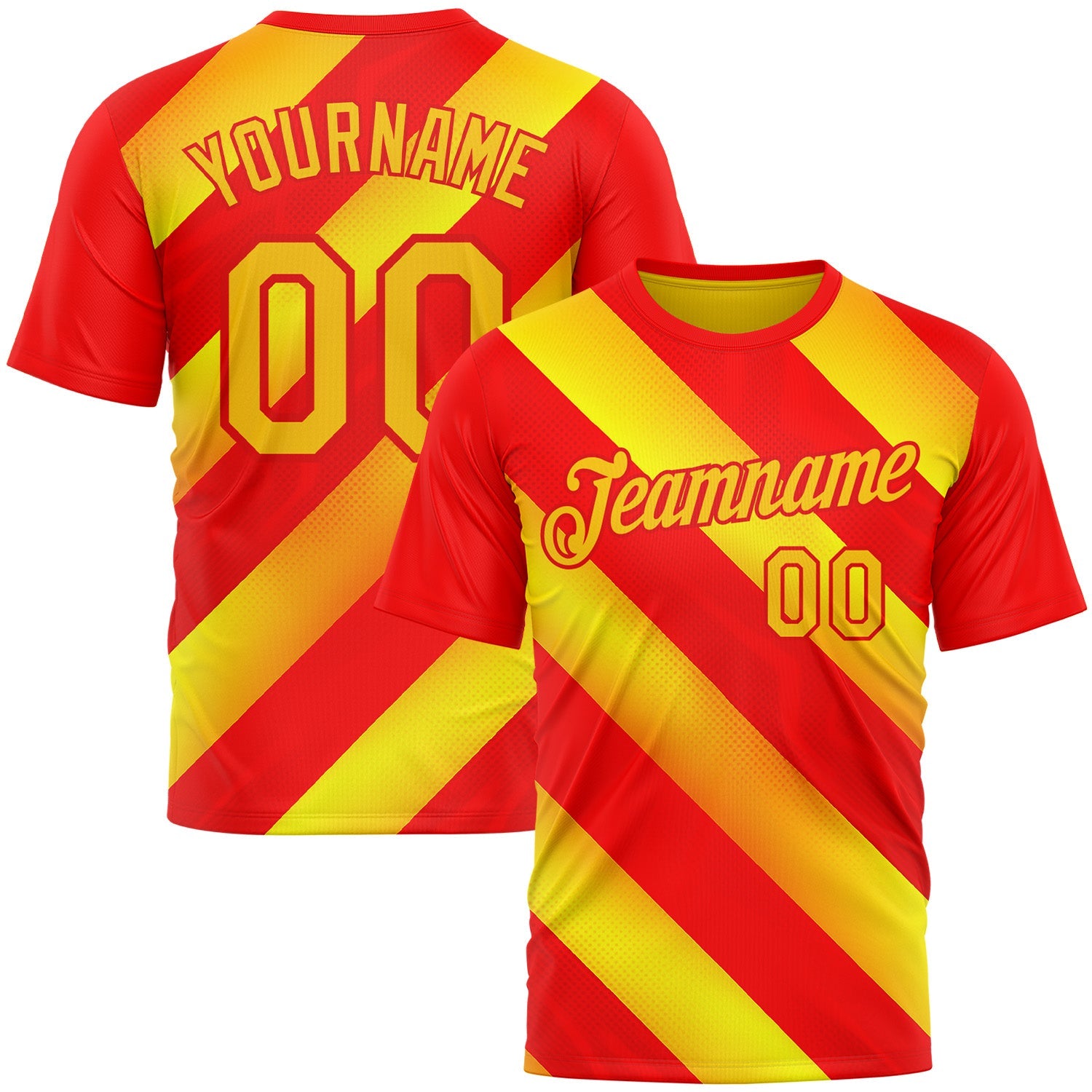 Custom Red Yellow-Fire Red 3D Pattern Design Spain Stripe Sportswear Performance T-Shirt - Main View
