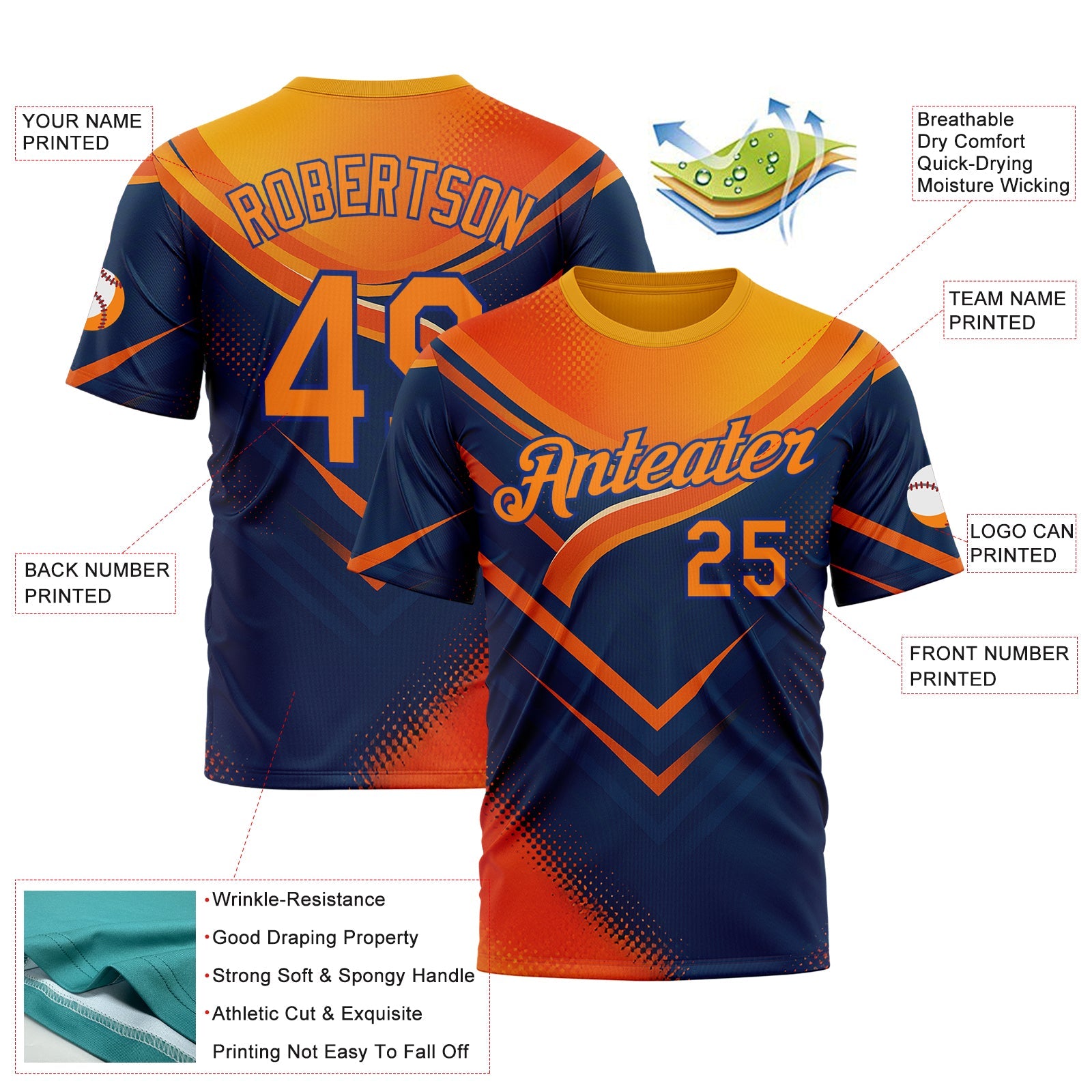 Custom Yellow Bay Orange Blue-Royal 3D Pattern Design Neon Arrow Sportswear Performance T-Shirt view 2