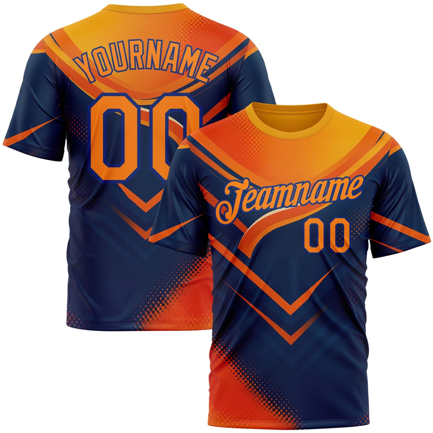 Custom Yellow Bay Orange Blue-Royal 3D Pattern Design Neon Arrow Sportswear Performance T-Shirt - Main View