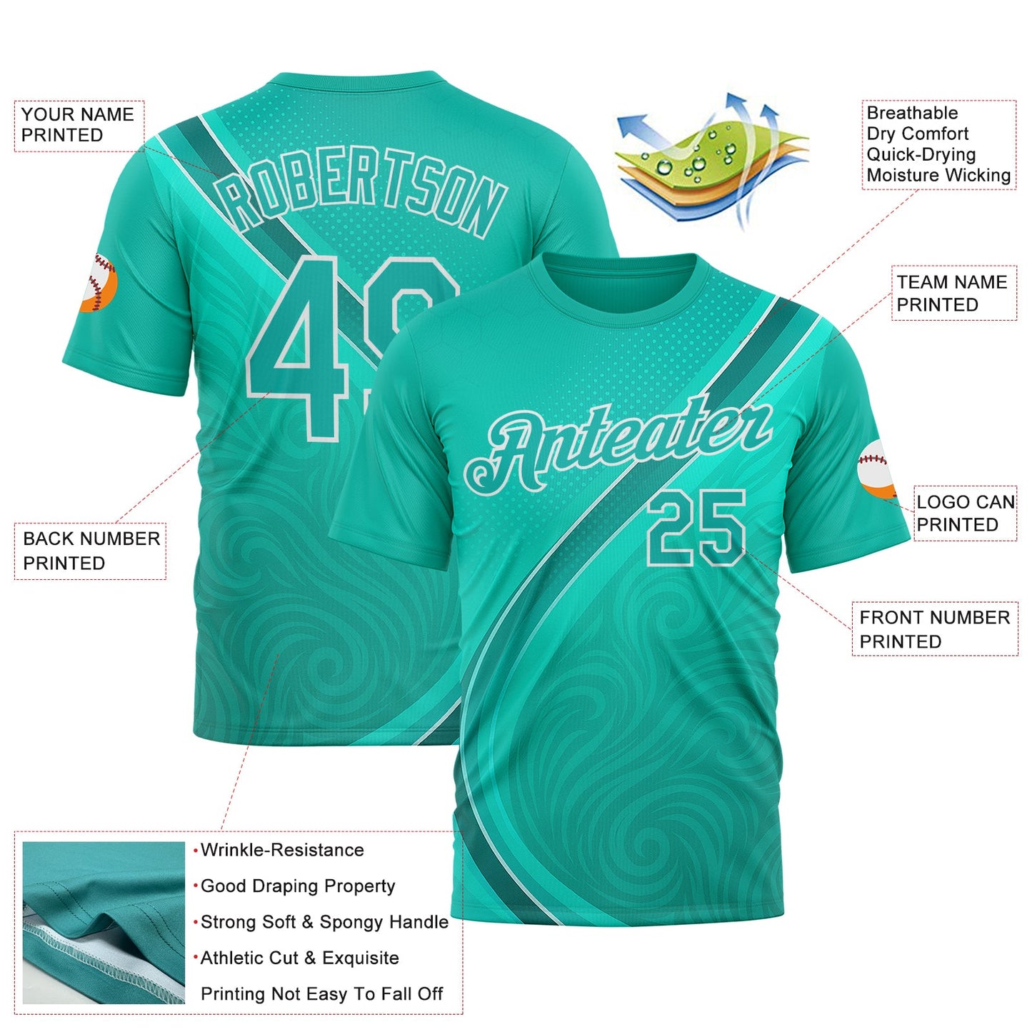 Custom Green Aqua-White 3D Pattern Design Sportswear Performance T-Shirt view 2