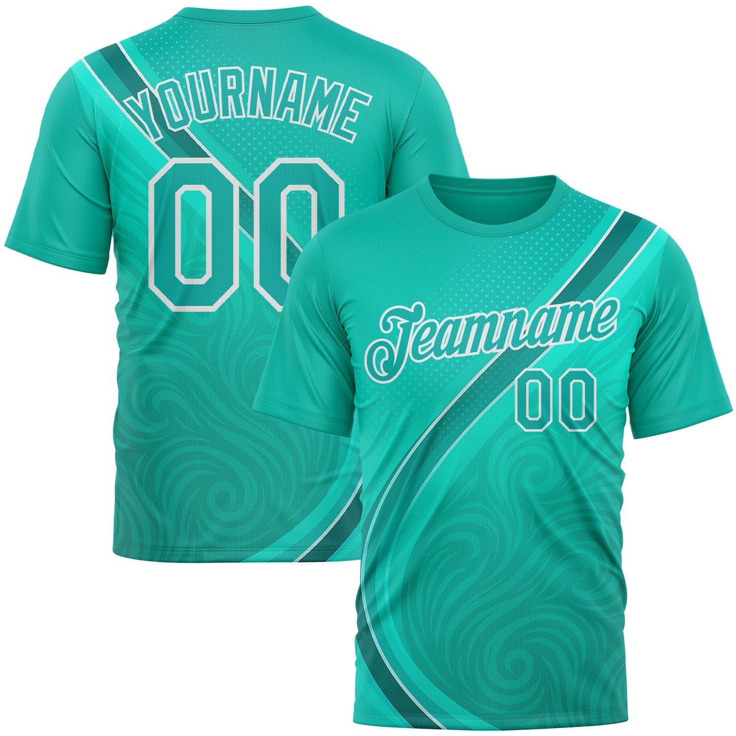 Custom Green Aqua-White 3D Pattern Design Sportswear Performance T-Shirt - Main View