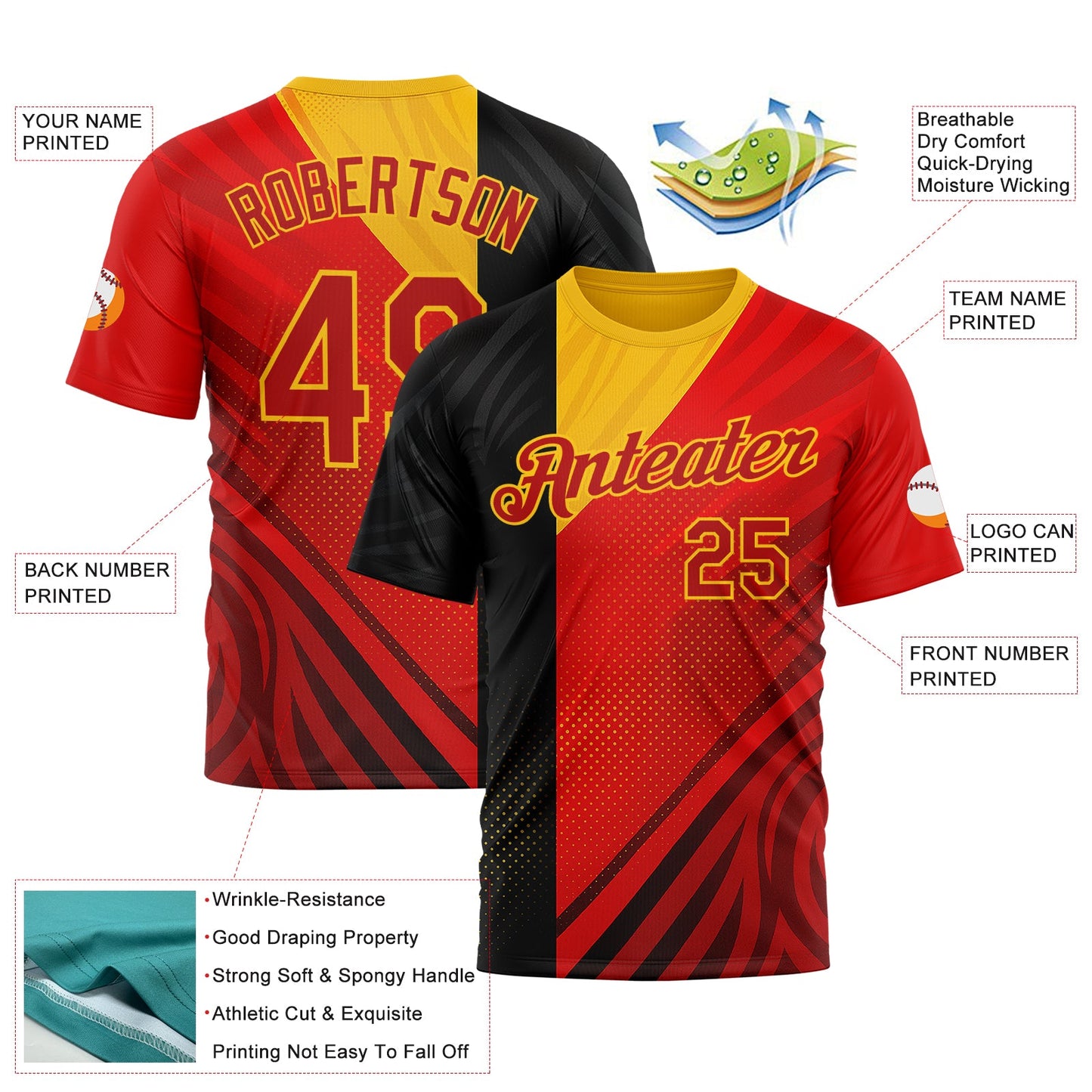 Custom Red Black-Yellow 3D Pattern Design Germany Sportswear Performance T-Shirt view 2