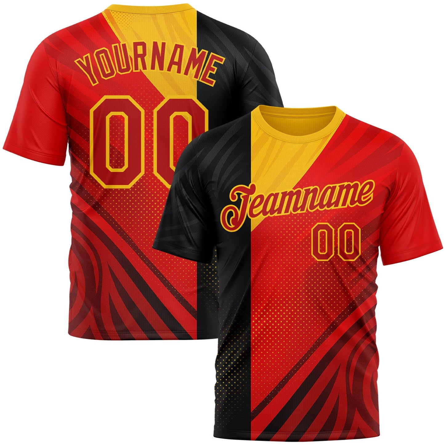 Custom Red Black-Yellow 3D Pattern Design Germany Sportswear Performance T-Shirt - Main View
