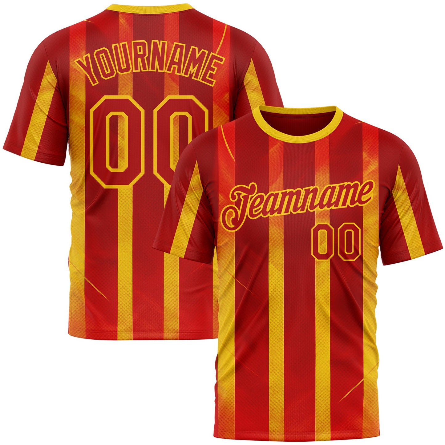 Custom Red Yellow 3D Pattern Design Spain Stripe Sportswear Performance T-Shirt - Main View