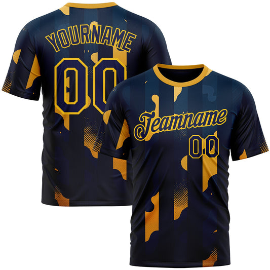 Custom Blue Navy-Yellow 3D Pattern Design Geometric Shape Stripe Sportswear Performance T-Shirt - Main View
