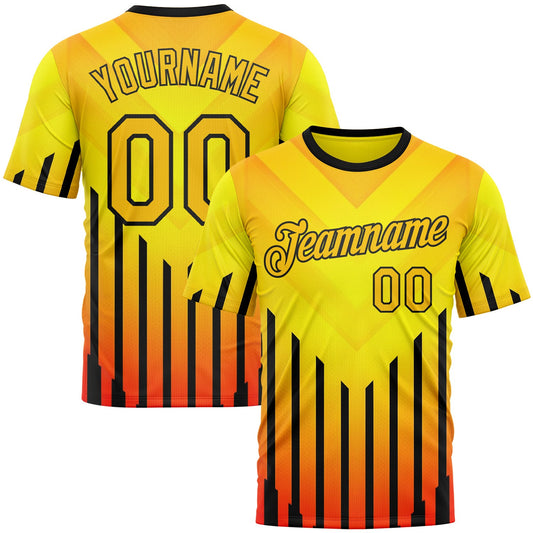 Custom Yellow Red-Black 3D Pattern Design Gradient Geometric Shape Stripe Sportswear Performance T-Shirt - Main View