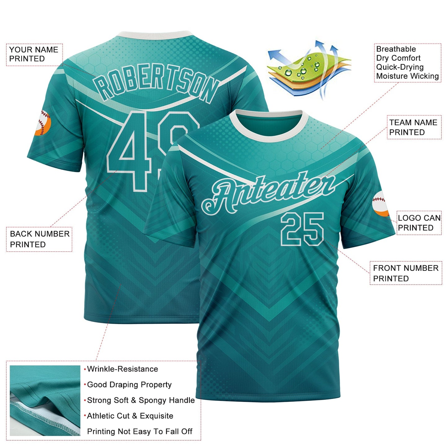 Custom Green Teal-White 3D Pattern Design Arrow Sportswear Performance T-Shirt view 2