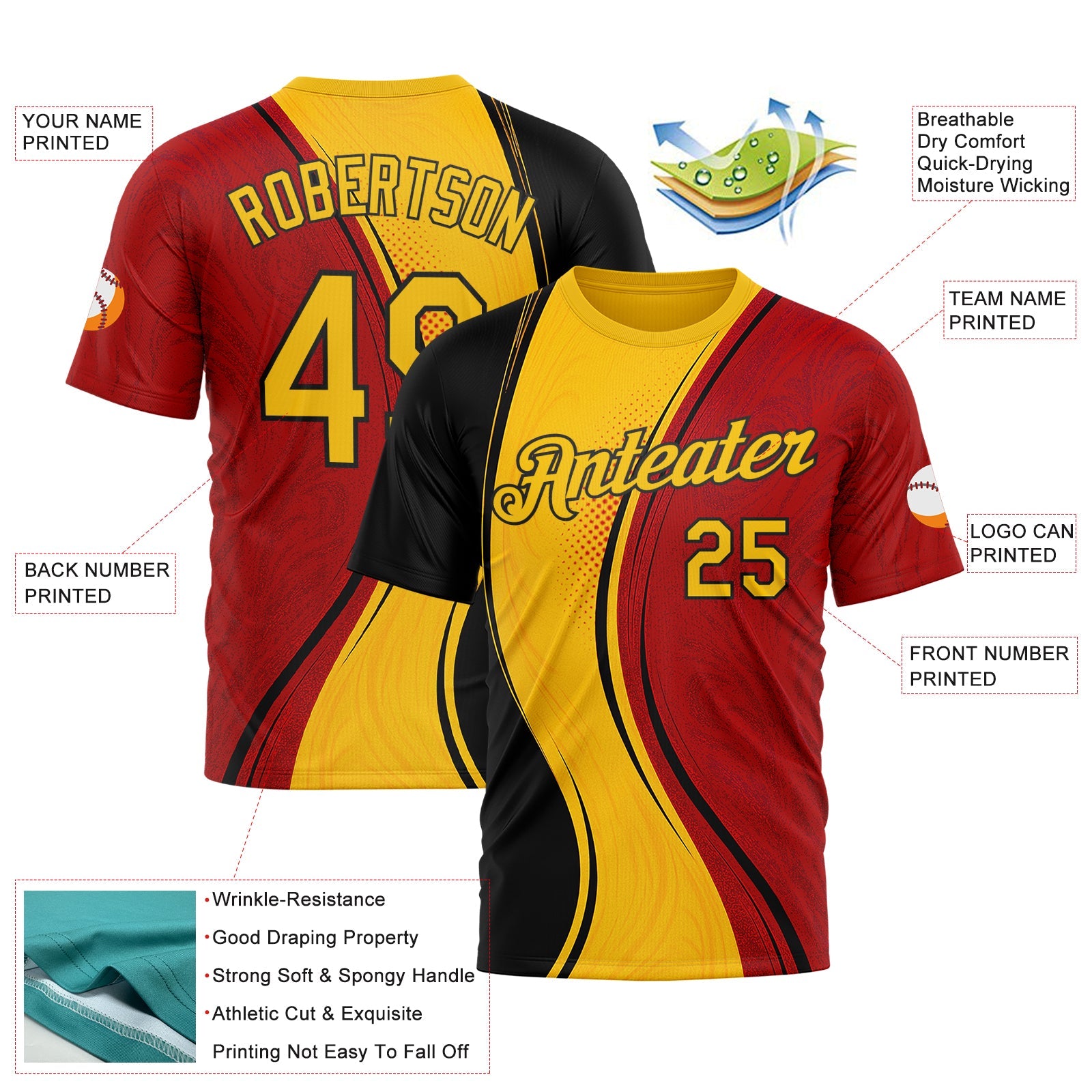 Custom Red Yellow-White 3D Pattern Design Germany Sportswear Performance T-Shirt view 2