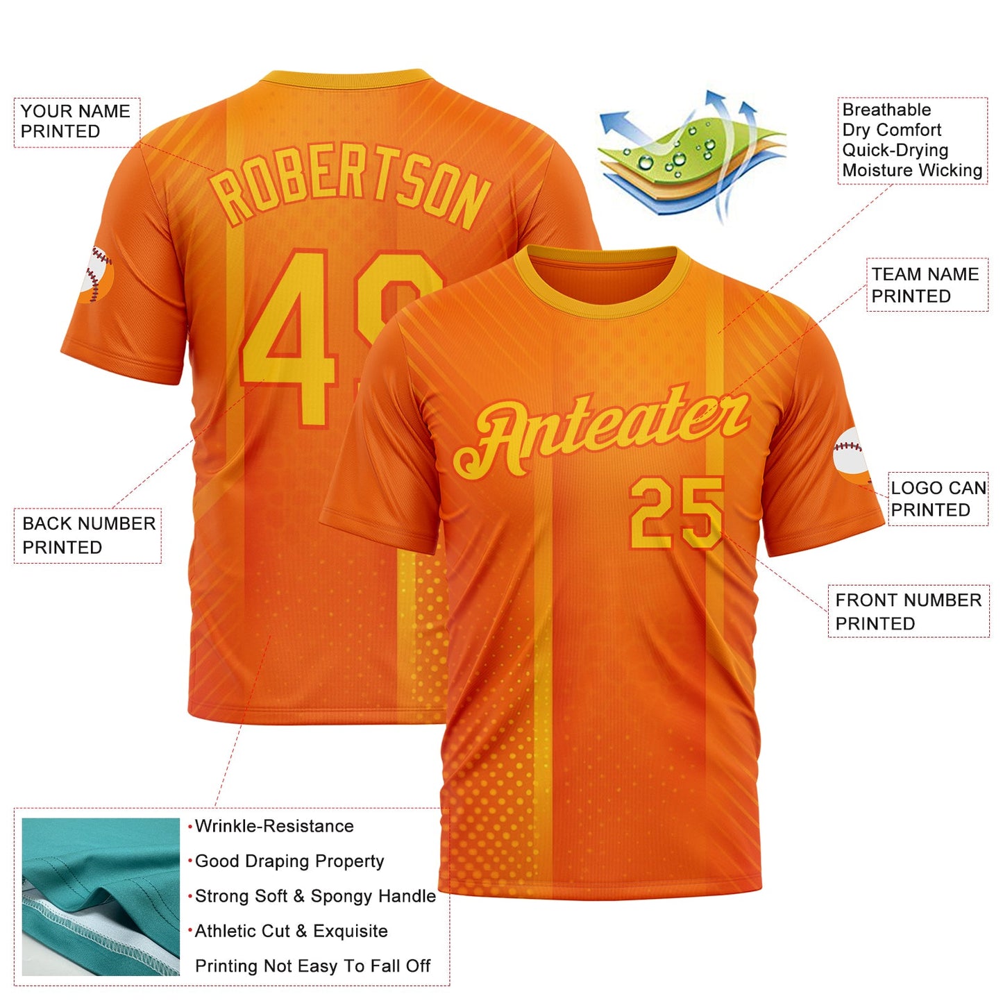 Custom Orange Yellow 3D Pattern Design Gradient Sportswear Performance T-Shirt view 2