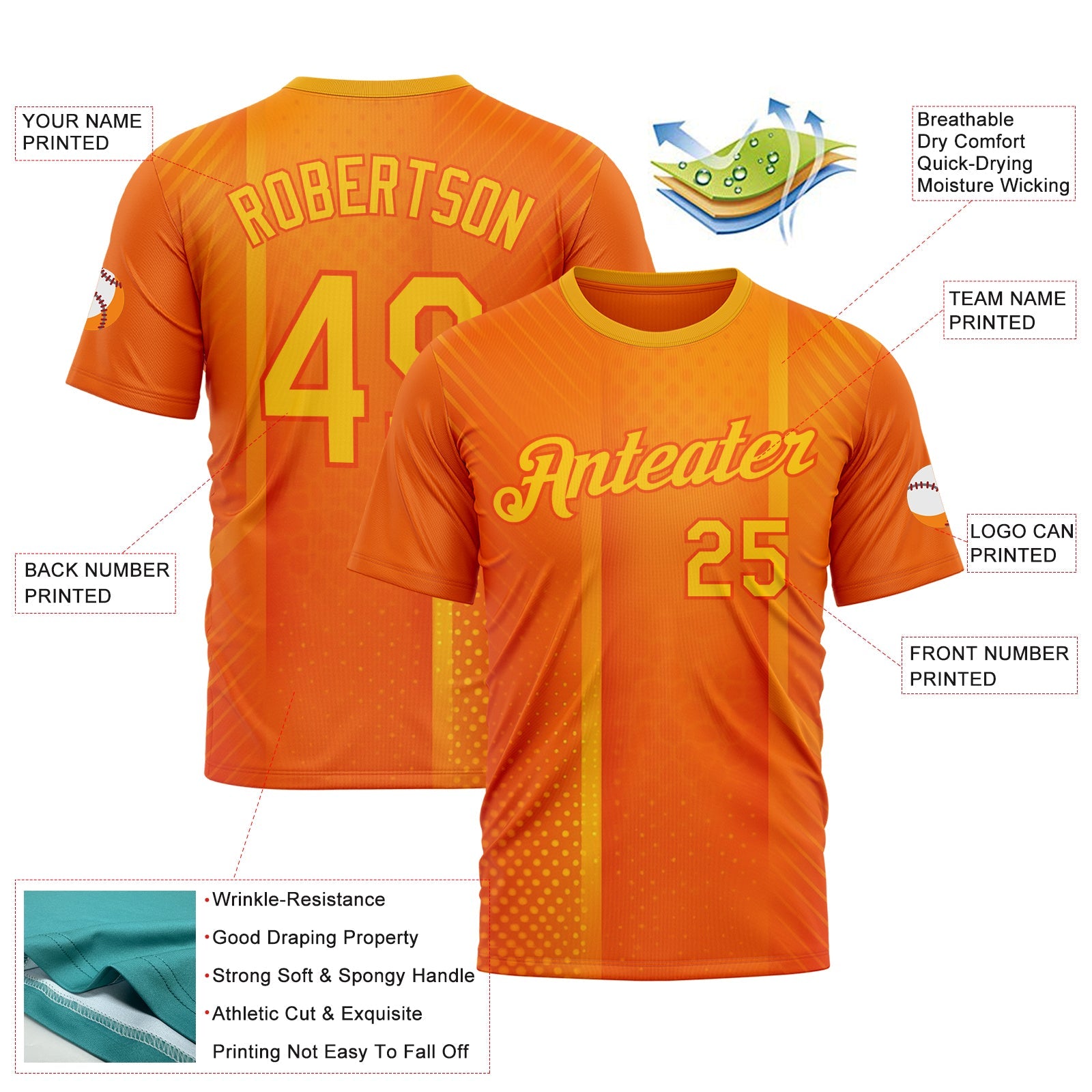 Custom Orange Yellow 3D Pattern Design Gradient Sportswear Performance T-Shirt view 2