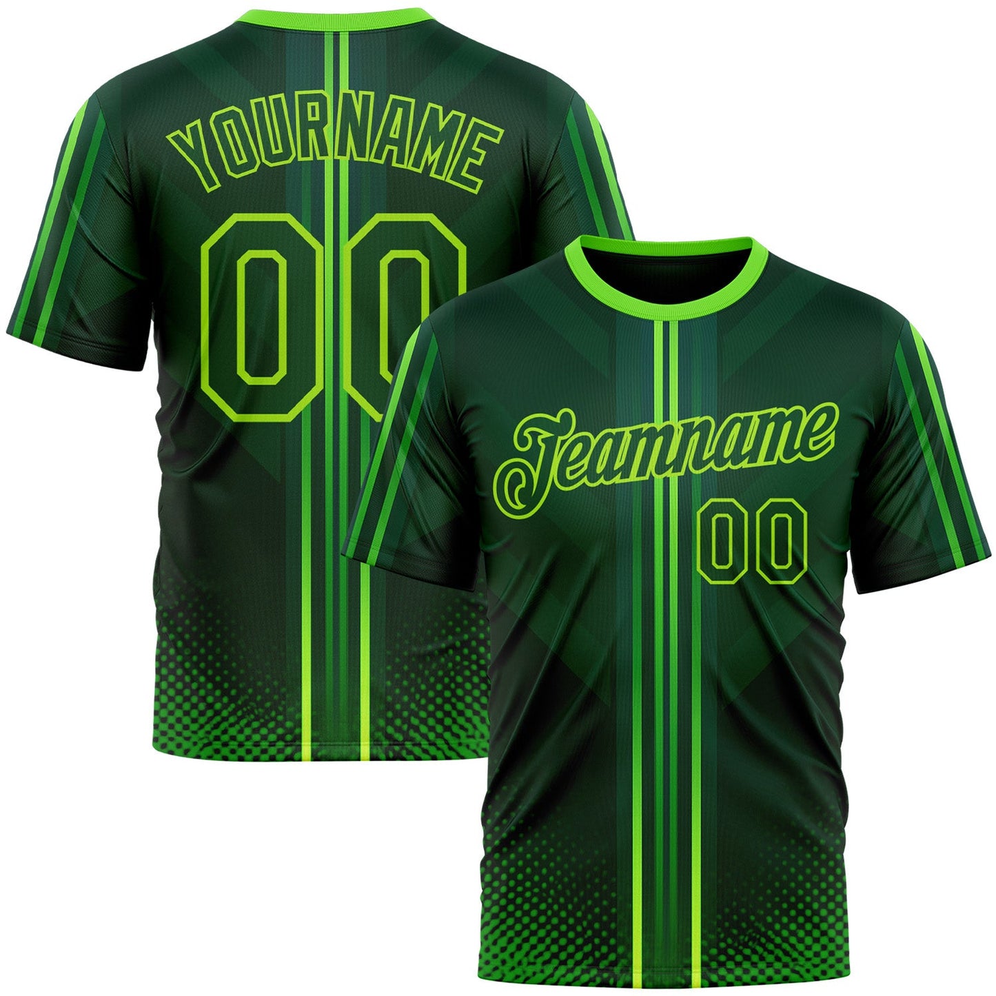 Custom Green Neon Green 3D Pattern Design Gradient Stripe Sportswear Performance T-Shirt - Main View