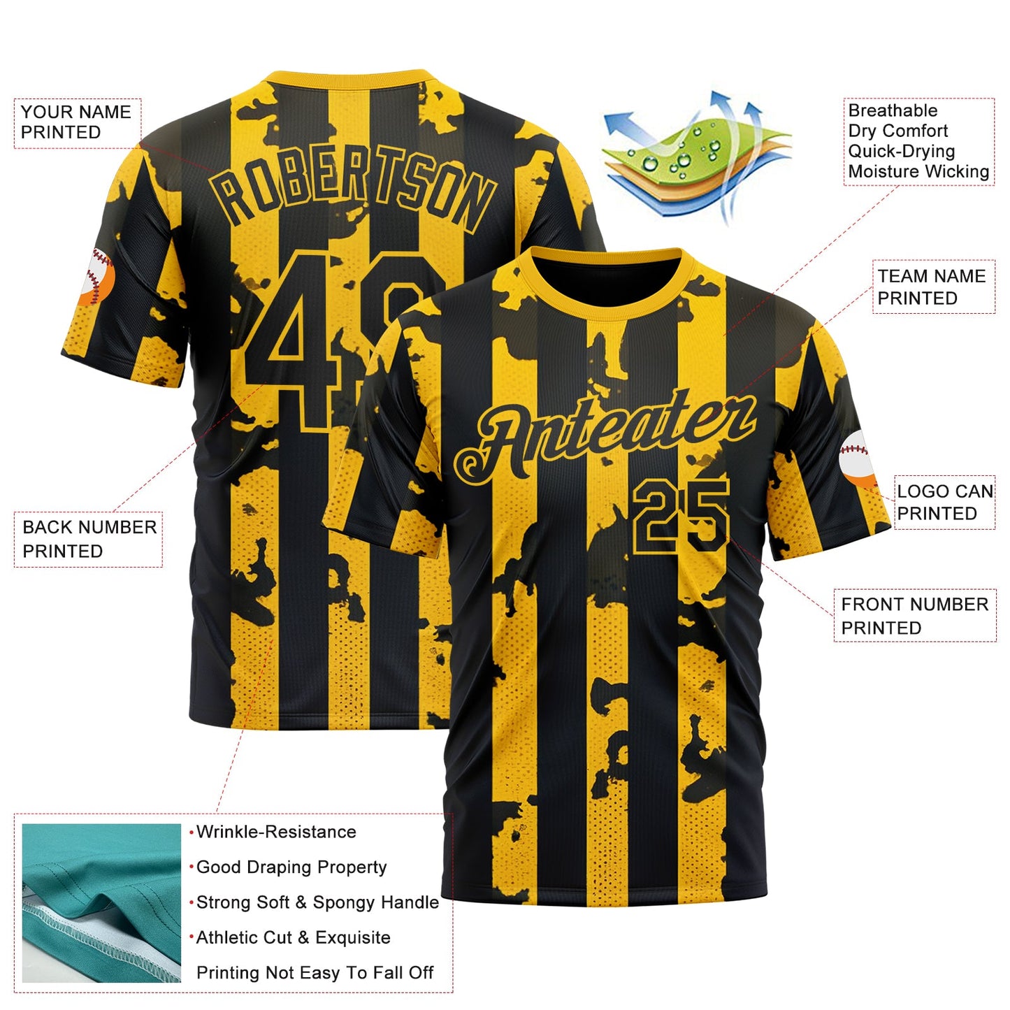 Custom Yellow Black 3D Pattern Design Stripe Sportswear Performance T-Shirt view 2