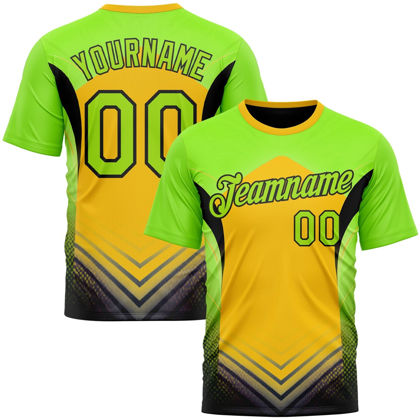 Custom Green Neon Green Yellow-Black 3D Pattern Design Color Block Arrow Sportswear Performance T-Shirt - Main View