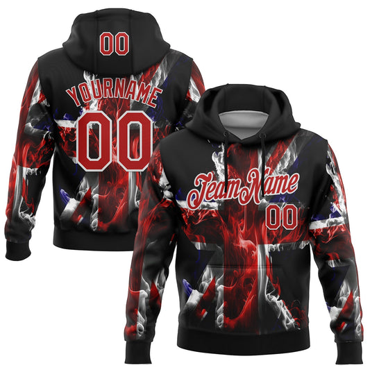 Custom Stitched Black Red-White 3D Pattern Design England Inspired Flame Sportswear Pullover Sweatshirt Hoodie - Main View
