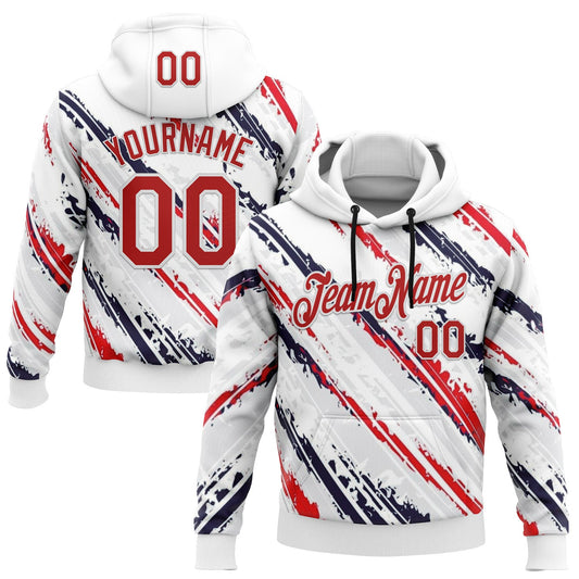 Custom Stitched White Red-Navy 3D Pattern Design American Inspired Graffiti Splash Sportswear Pullover Sweatshirt Hoodie - Main View