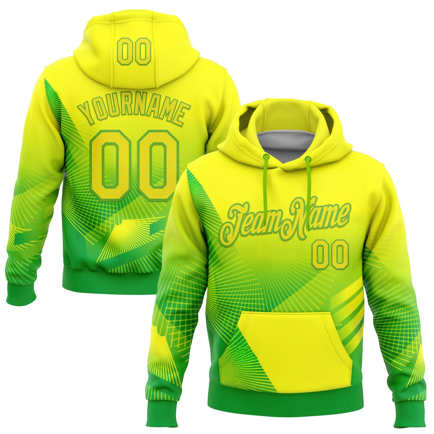 Custom Stitched Yellow Light Yellow Green-Aurora Green 3D Pattern Design Brazil Inspired Geometric Shape Sportswear Pullover Sweatshirt Hoodie - Main View