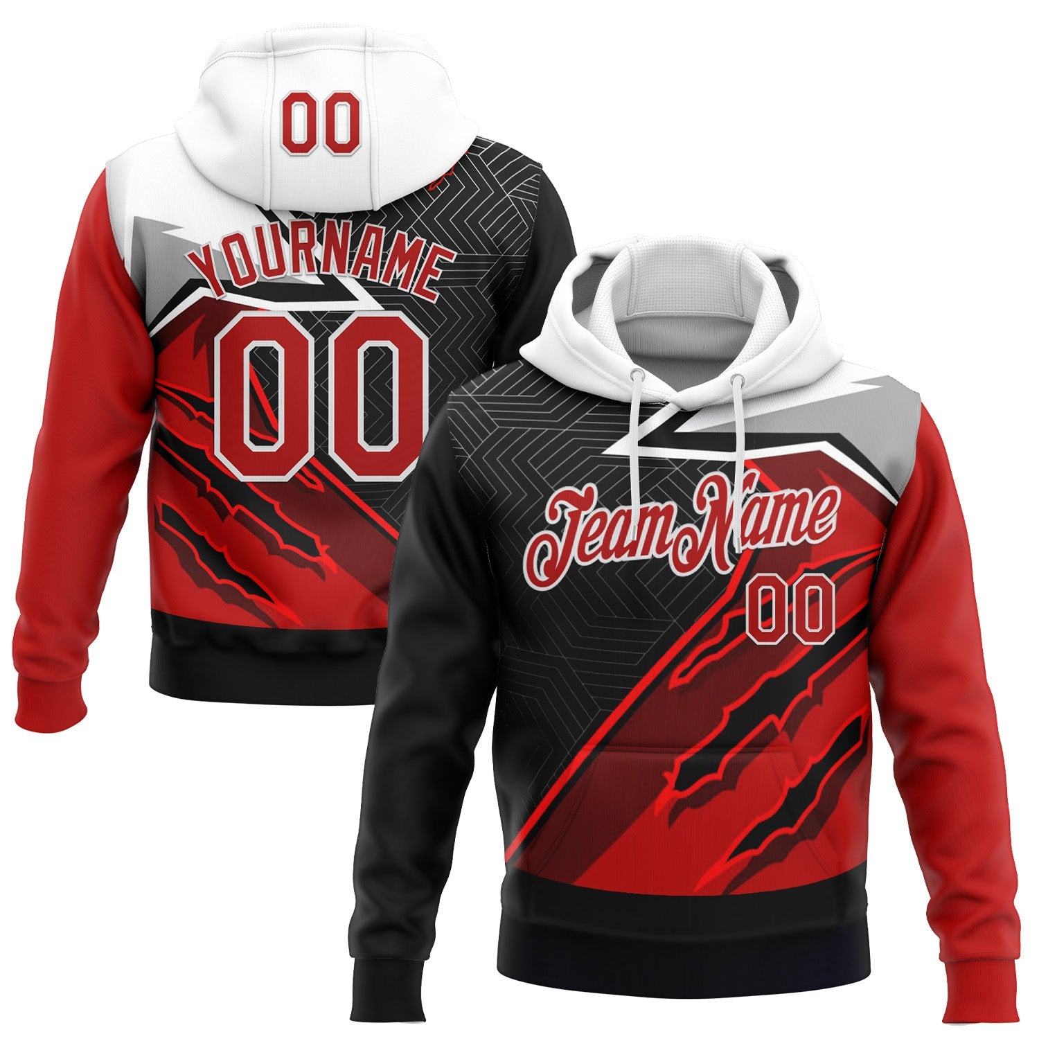 Custom Stitched Red Black-White 3D Pattern Design Canada Germany Inspired Claw Mark Sportswear Pullover Sweatshirt Hoodie - Main View