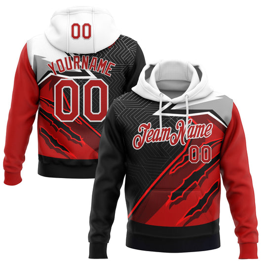 Custom Stitched Red Black-White 3D Pattern Design Canada Germany Inspired Claw Mark Sportswear Pullover Sweatshirt Hoodie - Main View