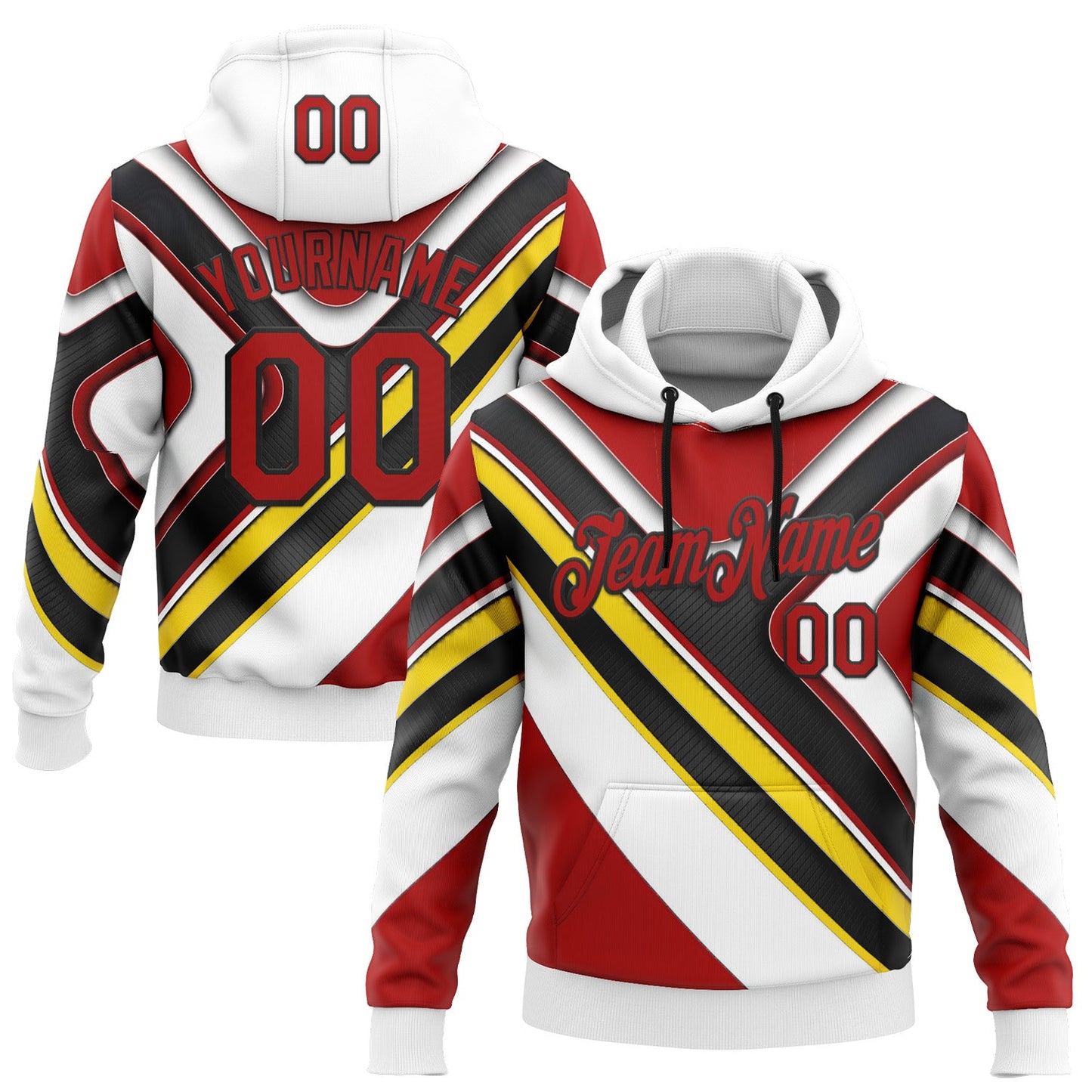 Custom Stitched White Red Yellow-Black 3D Pattern Design Germany Inspired Geometric Shape Sportswear Pullover Sweatshirt Hoodie - Main View