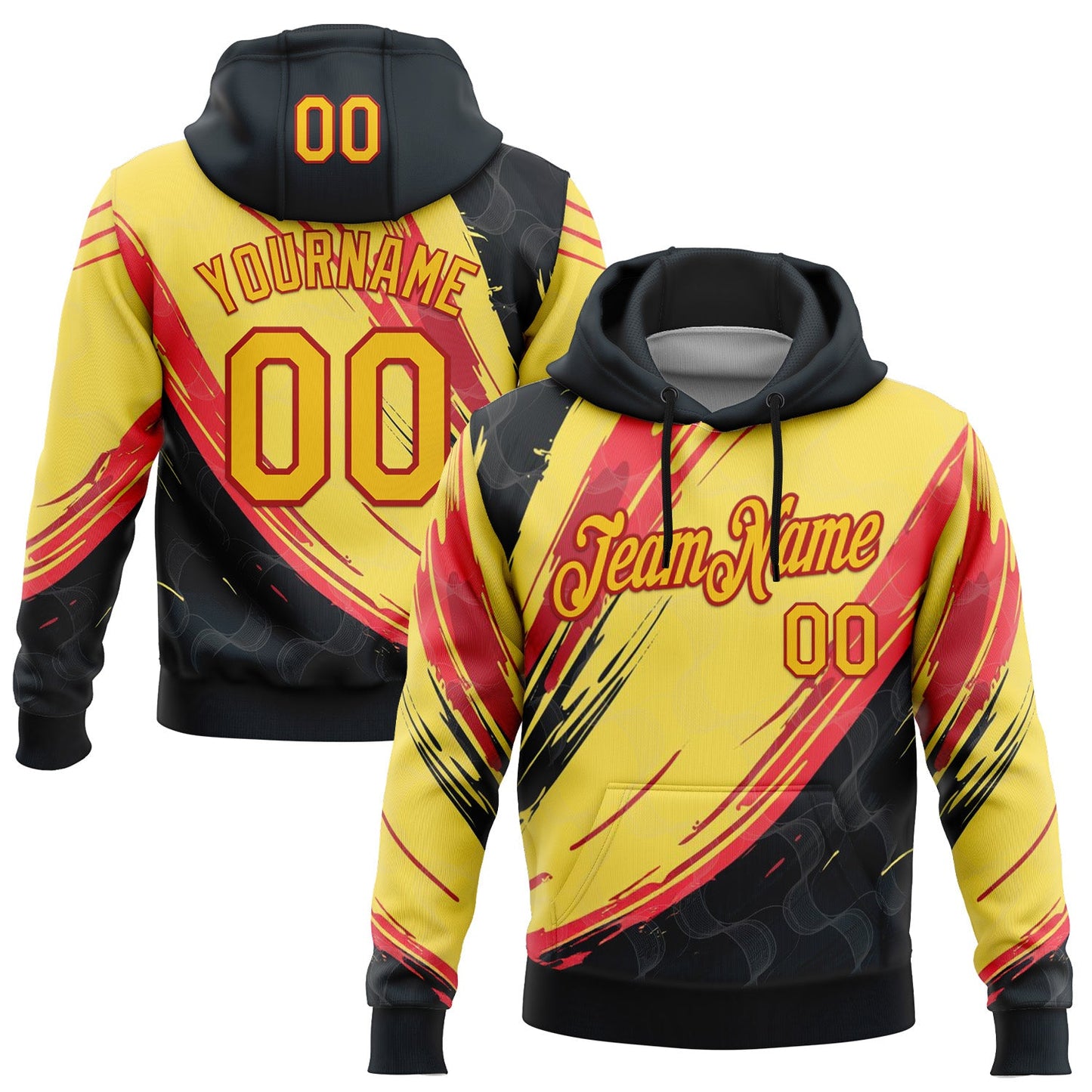 Custom Stitched Yellow Black-Red 3D Pattern Design Germany Inspired Abstract Line Sportswear Pullover Sweatshirt Hoodie - Main View