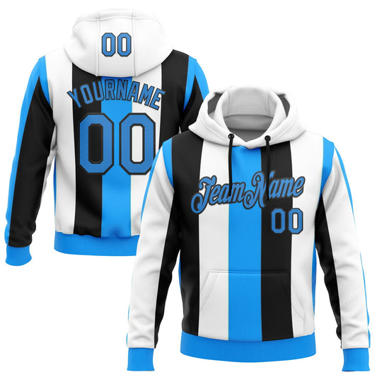 Custom Stitched White Powder Blue Black-Blue 3D Pattern Design Argentine Inspired Stripe Sportswear Pullover Sweatshirt Hoodie - Main View