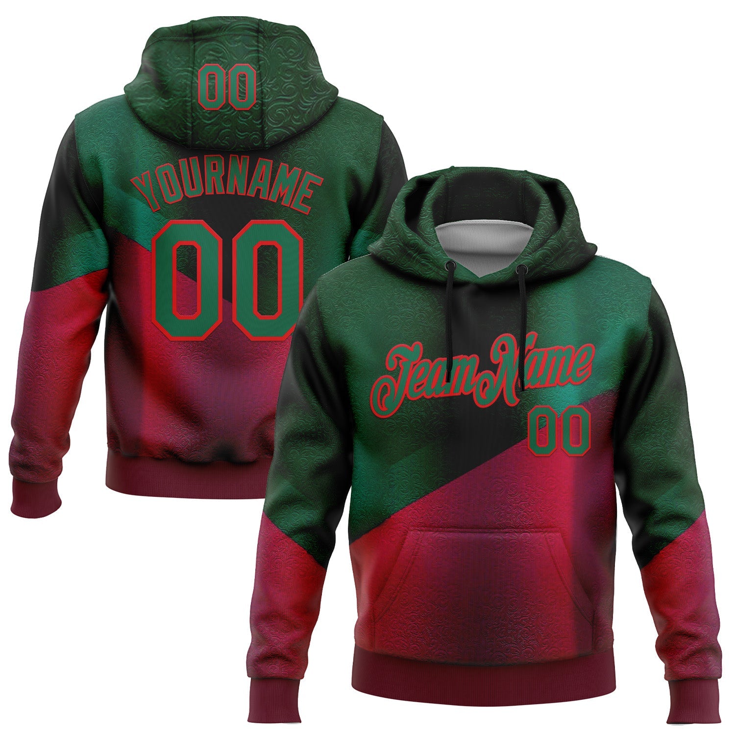 Custom Stitched Green Kelly Green-Red 3D Pattern Design Mexico Abstract Sportswear Pullover Sweatshirt Hoodie - Main View