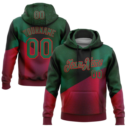 Custom Stitched Green Kelly Green-Red 3D Pattern Design Mexico Abstract Sportswear Pullover Sweatshirt Hoodie - Main View