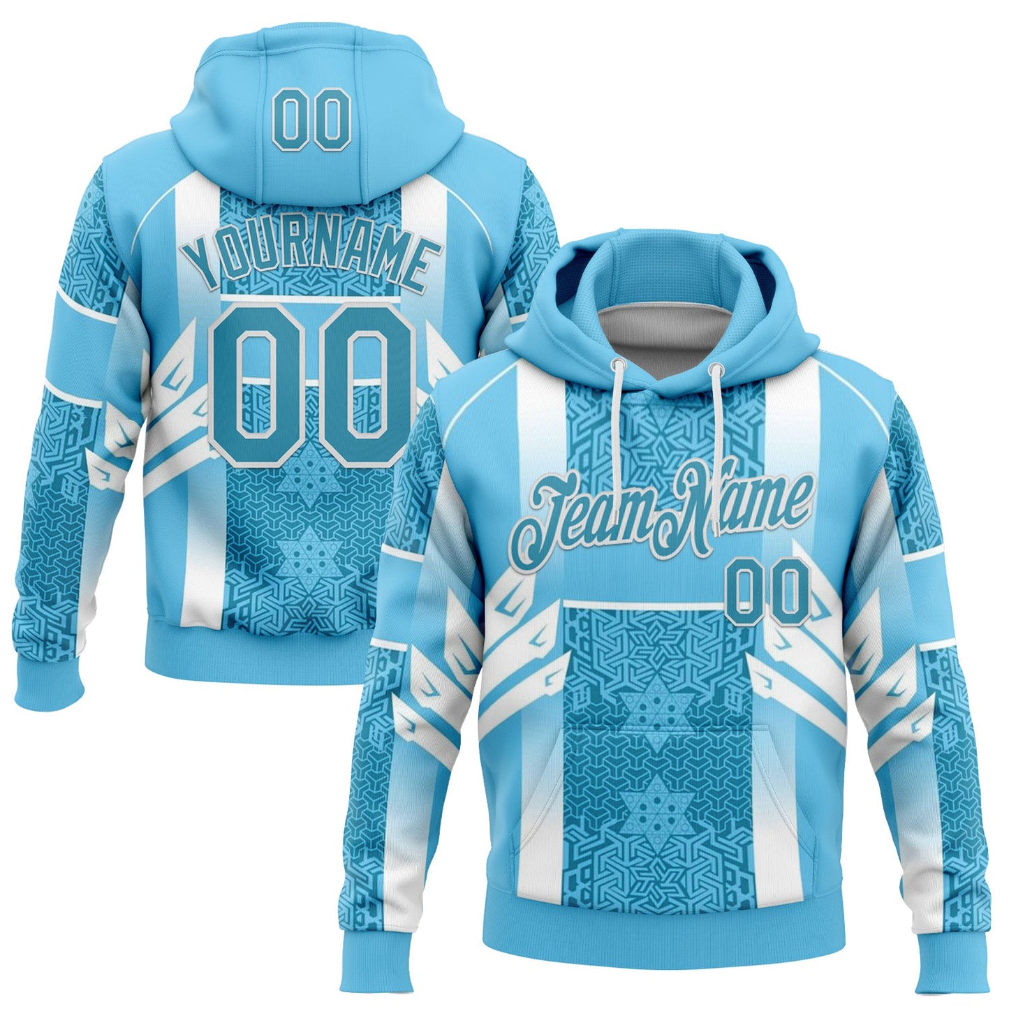 Custom Stitched Blue Panther Blue-White 3D Pattern Design Argentine Inspired Geometric Shape Sportswear Pullover Sweatshirt Hoodie - Main View