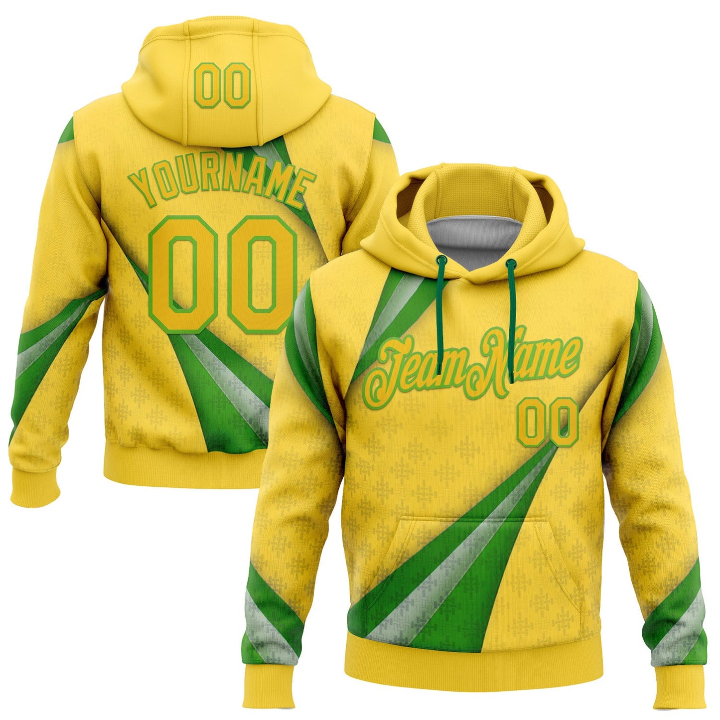 Custom Stitched Yellow Green-Aurora Green 3D Pattern Design Brazil Inspired Geometric Shape Sportswear Pullover Sweatshirt Hoodie - Main View