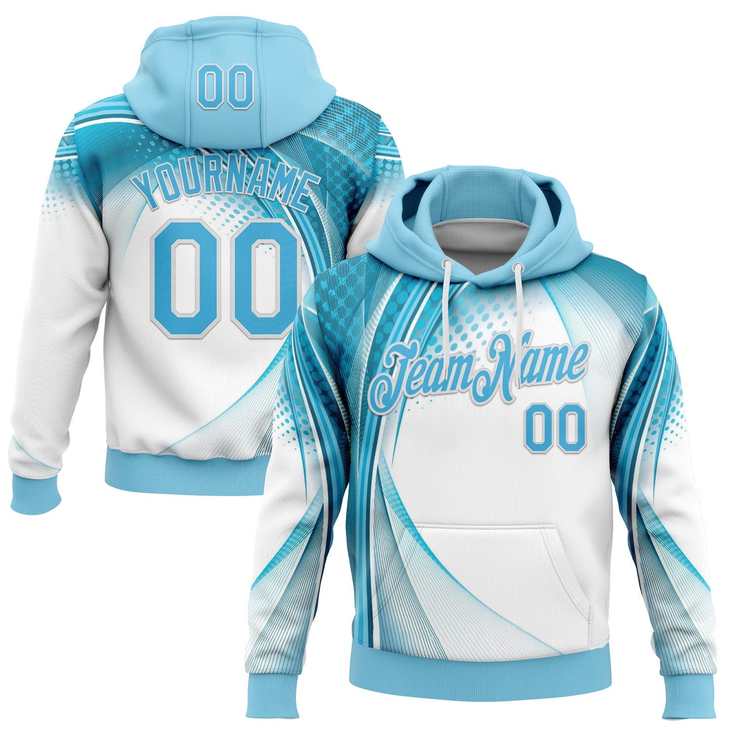 Custom Stitched Blue Sky Blue-White 3D Pattern Design Argentine Inspired Geometric Shape Sportswear Pullover Sweatshirt Hoodie - Main View