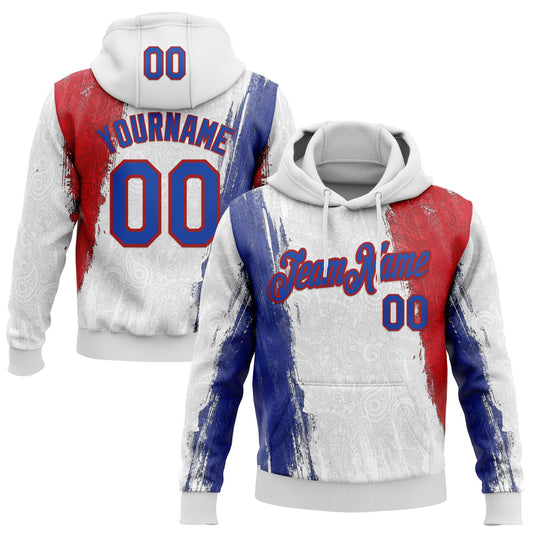 Custom Stitched White Thunder Blue-Red 3D Pattern Design American Inspired Ethnic Paisley Bandana Sportswear Pullover Sweatshirt Hoodie - Main View