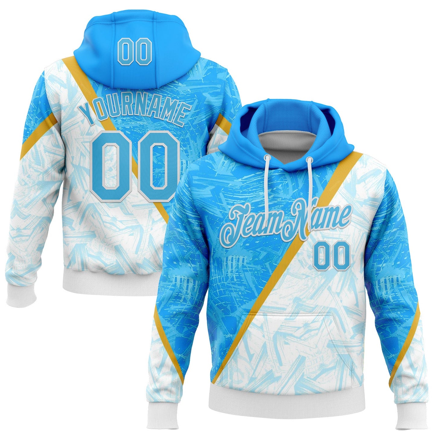 Custom Stitched Blue Sky Blue-White 3D Pattern Design Argentine Inspired Graffiti Sportswear Pullover Sweatshirt Hoodie - Main View