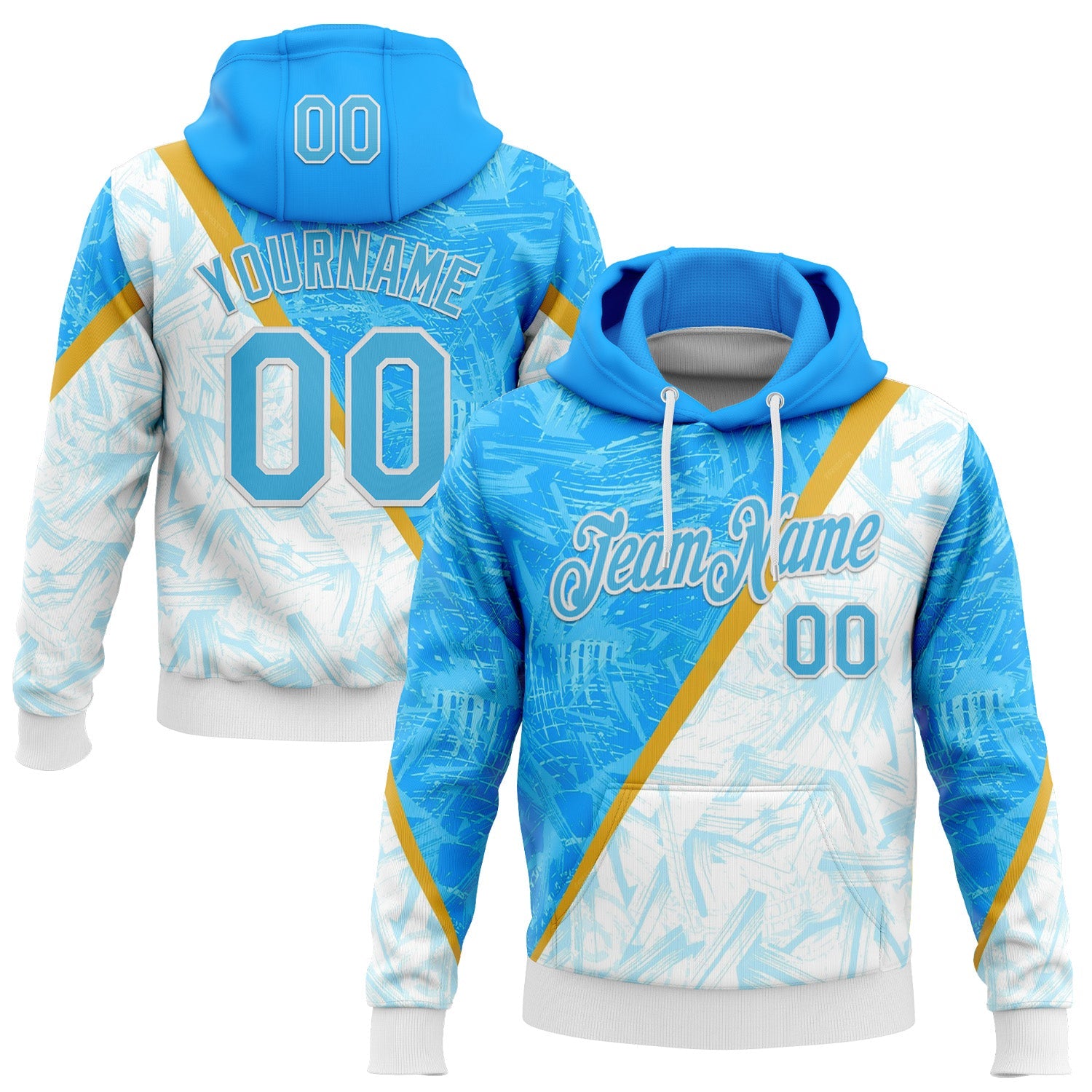 Custom Stitched Blue Sky Blue-White 3D Pattern Design Argentine Inspired Graffiti Sportswear Pullover Sweatshirt Hoodie - Main View
