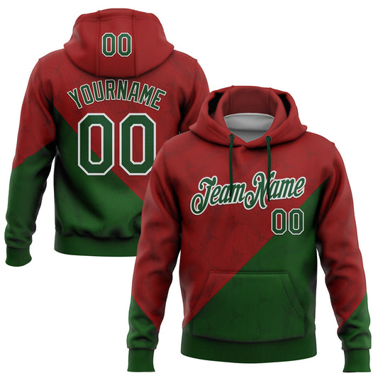 Custom Stitched Red Green-White 3D Pattern Design Mexico Subtle Sportswear Pullover Sweatshirt Hoodie - Main View