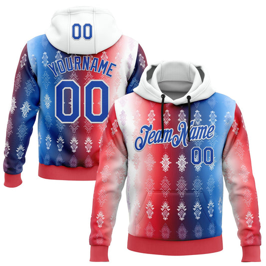 Custom Stitched Red Thunder Blue-White 3D Pattern Design American Inspired Geometric Tribal Shape Sportswear Pullover Sweatshirt Hoodie - Main View