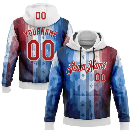 Custom Stitched Blue Red-White 3D Pattern Design American French Inspired Geometric Shape Sportswear Pullover Sweatshirt Hoodie - Main View