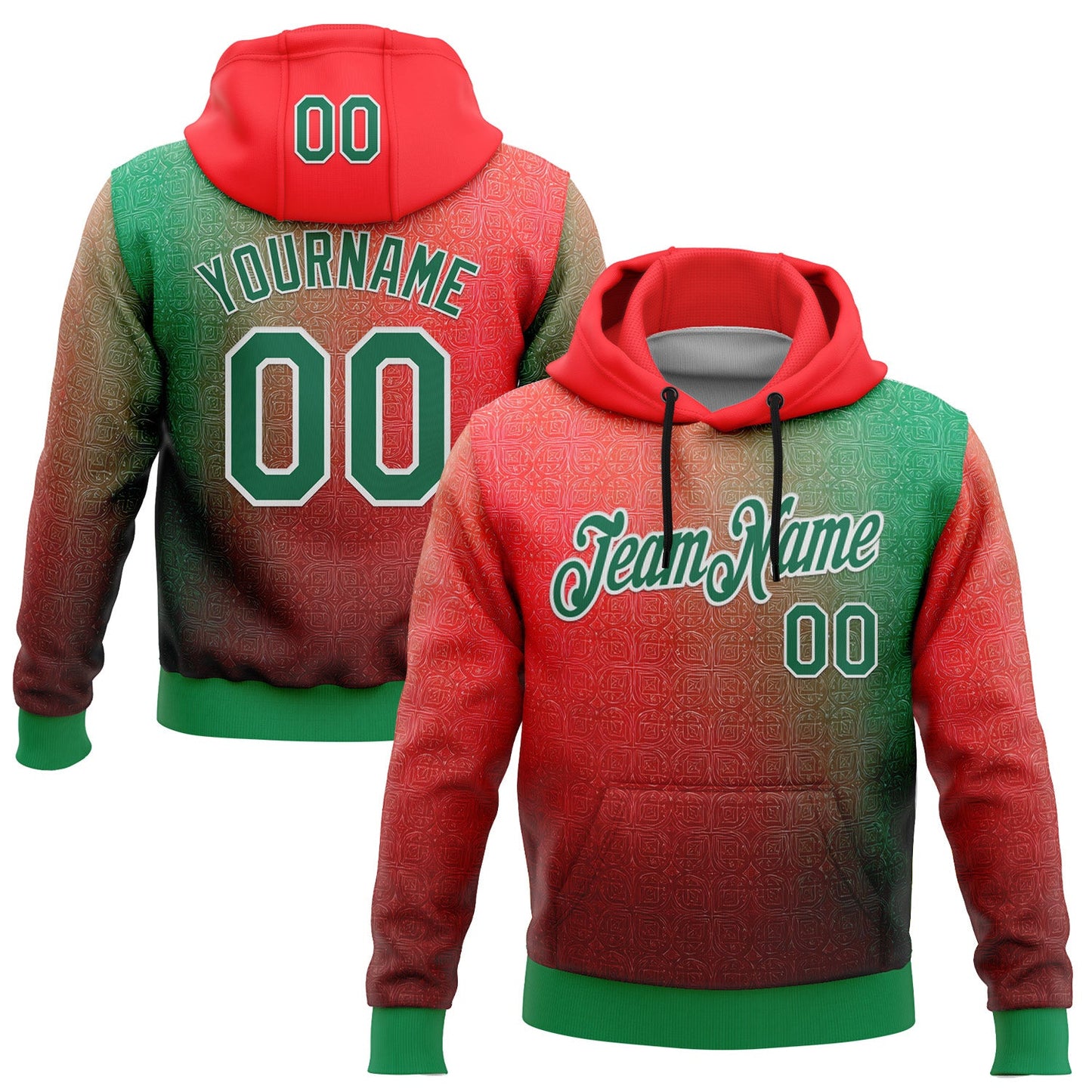 Custom Stitched Red Kelly Green-White 3D Pattern Design Mexico Subtle Sportswear Pullover Sweatshirt Hoodie - Main View