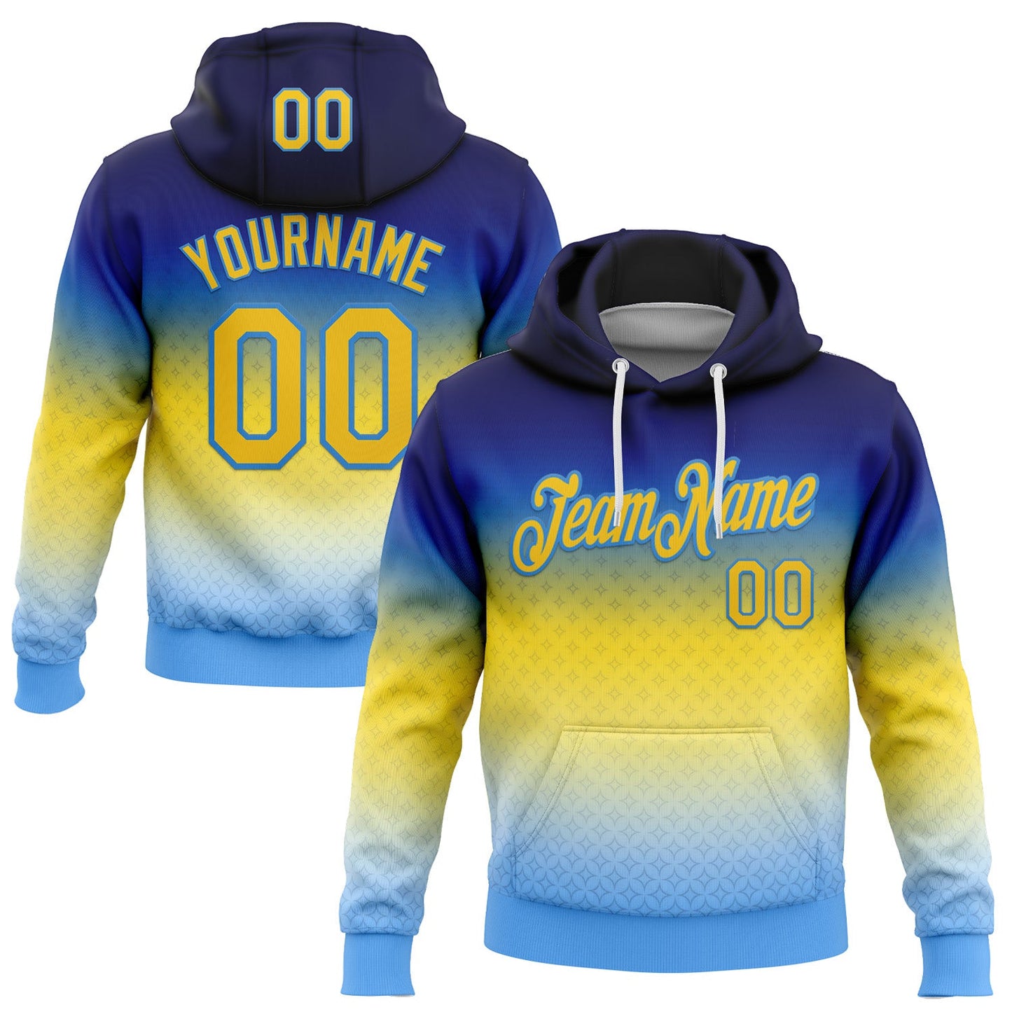 Custom Stitched Blue Yellow-Powder Blue 3D Pattern Design Argentine Inspired Gradient Sportswear Pullover Sweatshirt Hoodie - Main View