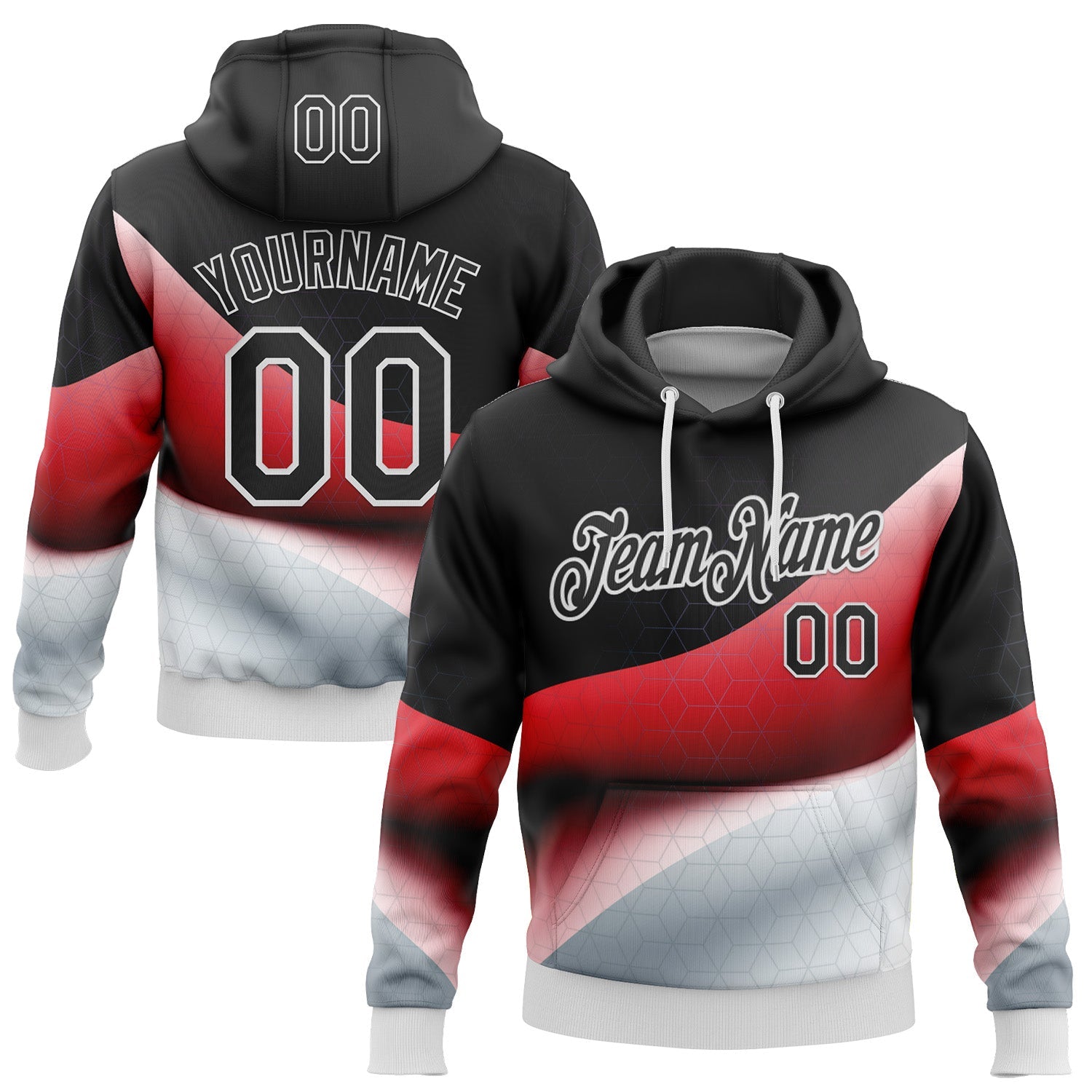 Custom Stitched Black Red-White 3D Pattern Design Germany Inspired Geometric Shape Sportswear Pullover Sweatshirt Hoodie - Main View