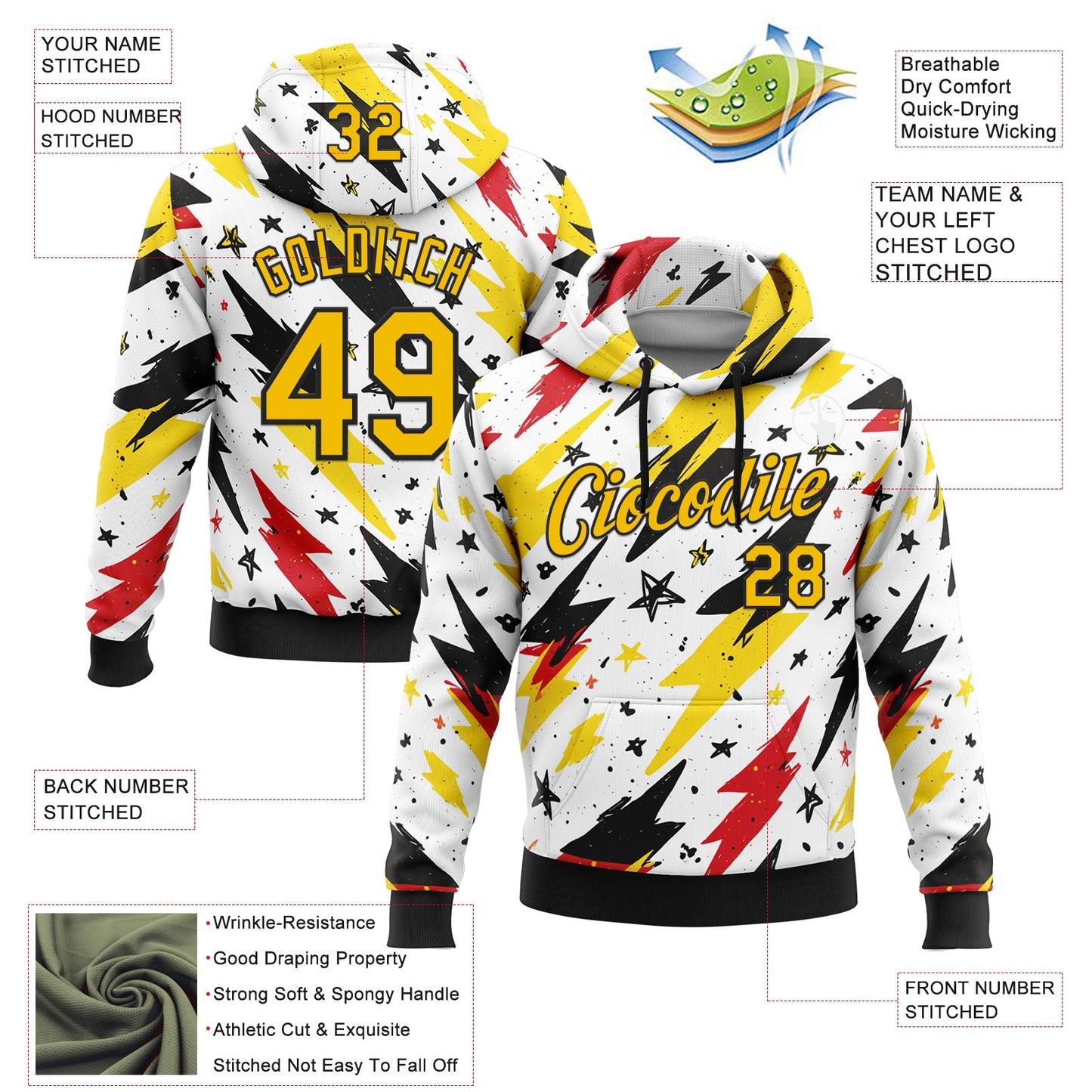 Custom Stitched White Yellow Red-Black 3D Pattern Design Germany Inspired Graffiti Sportswear Pullover Sweatshirt Hoodie view 2
