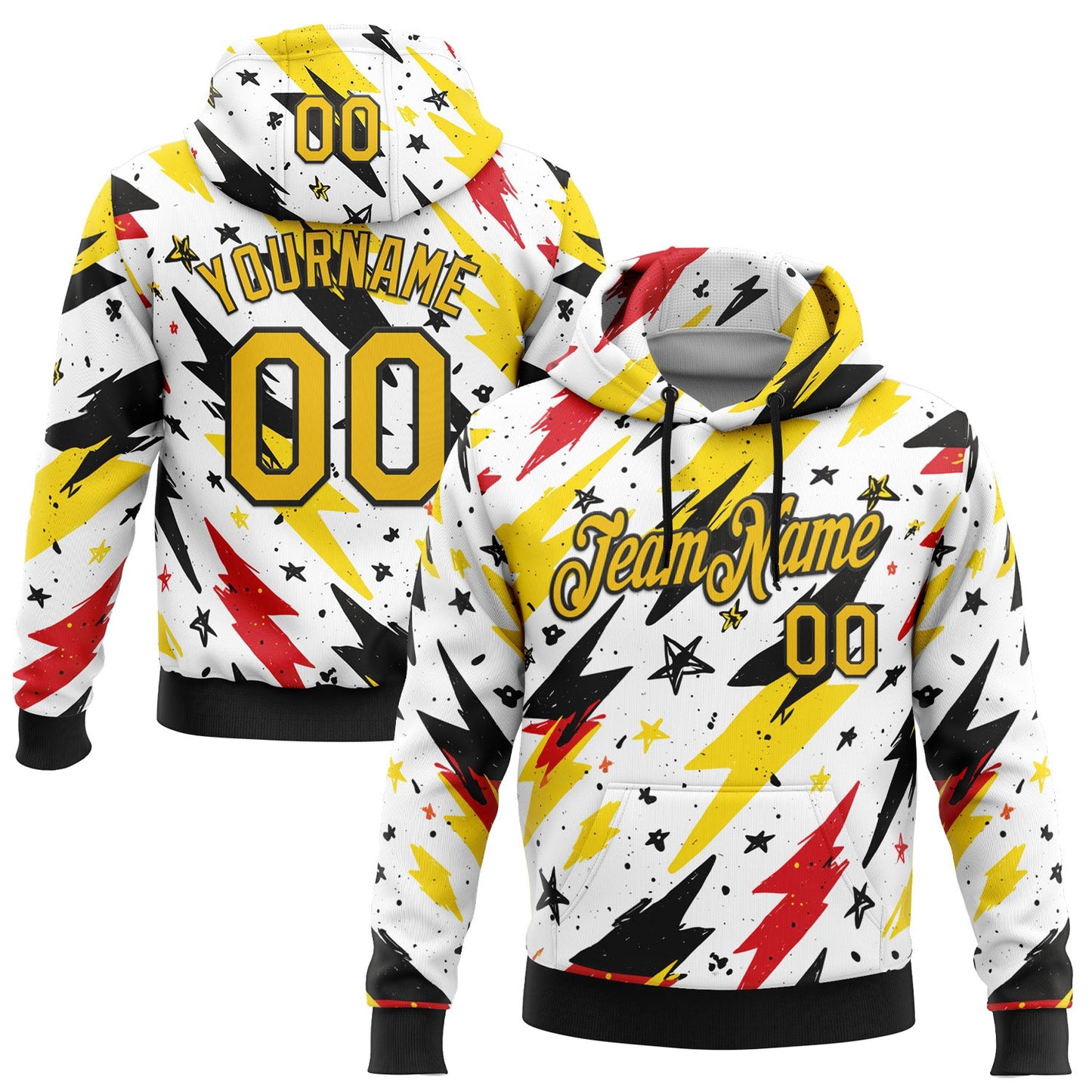 Custom Stitched White Yellow Red-Black 3D Pattern Design Germany Inspired Graffiti Sportswear Pullover Sweatshirt Hoodie - Main View