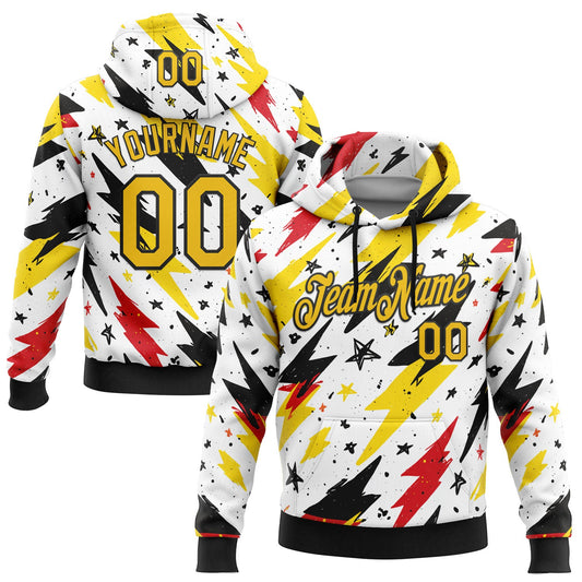 Custom Stitched White Yellow Red-Black 3D Pattern Design Germany Inspired Graffiti Sportswear Pullover Sweatshirt Hoodie - Main View
