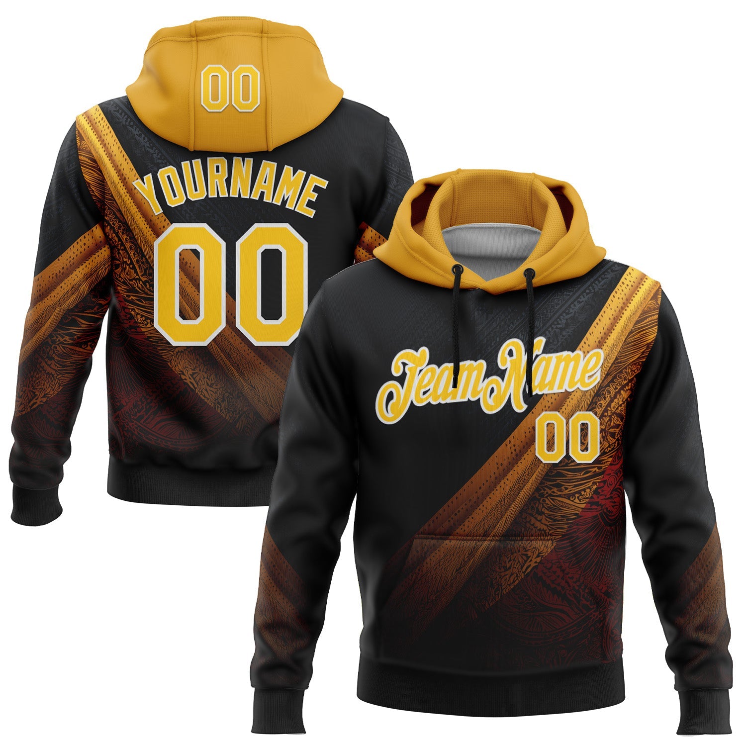 Custom Stitched Black Yellow-White 3D Pattern Design Germany Inspired Tribal Sportswear Pullover Sweatshirt Hoodie - Main View