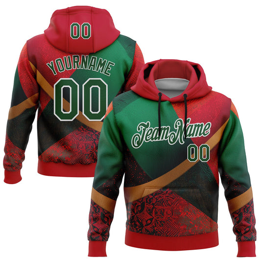Custom Stitched Red Green-White 3D Pattern Design Mexico Geometric Tribal Sportswear Pullover Sweatshirt Hoodie - Main View