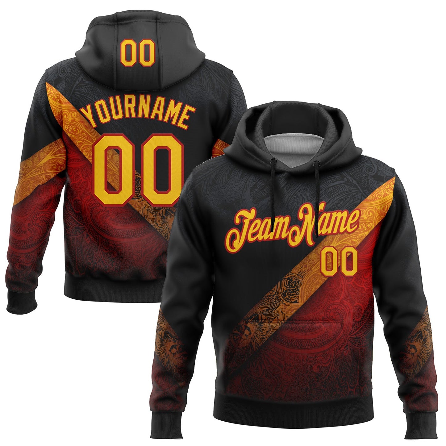 Custom Stitched Black Yellow-Red 3D Pattern Design Germany Inspired Tribal Sportswear Pullover Sweatshirt Hoodie - Main View