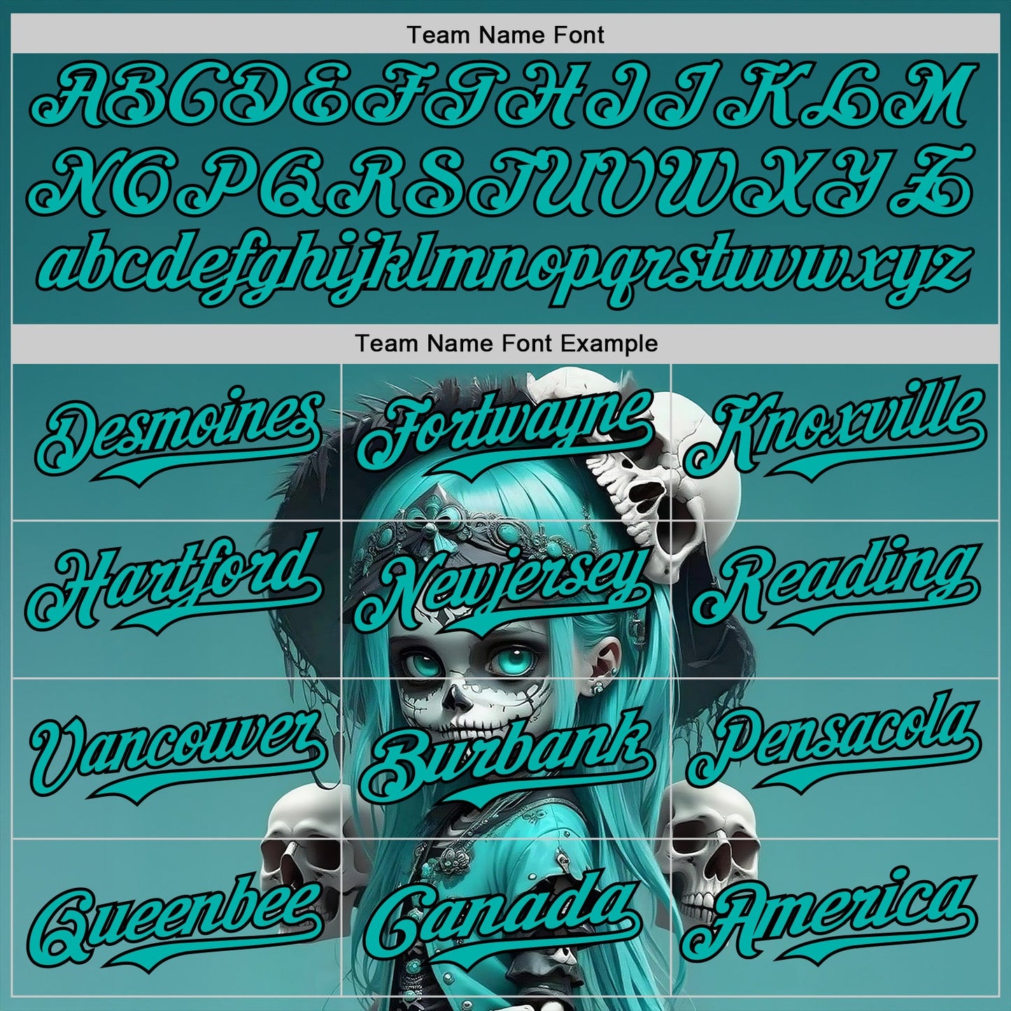 Custom Blue Aqua-Black 3D Halloween Spooky Skull Authentic Baseball Jersey view 4