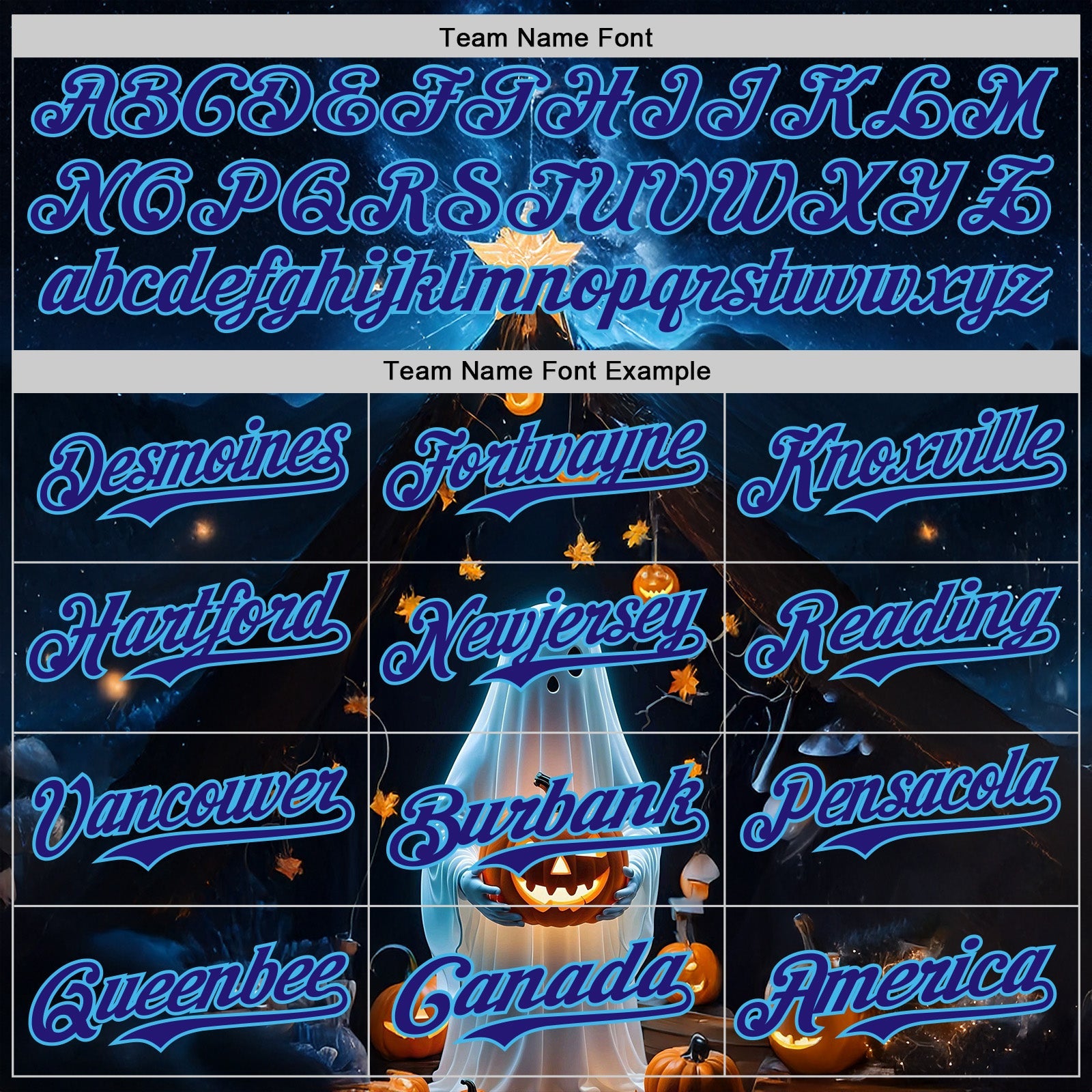 Custom Black Dark Purple-Sky Blue 3D Halloween Spooky Pumpkin Authentic Baseball Jersey view 4