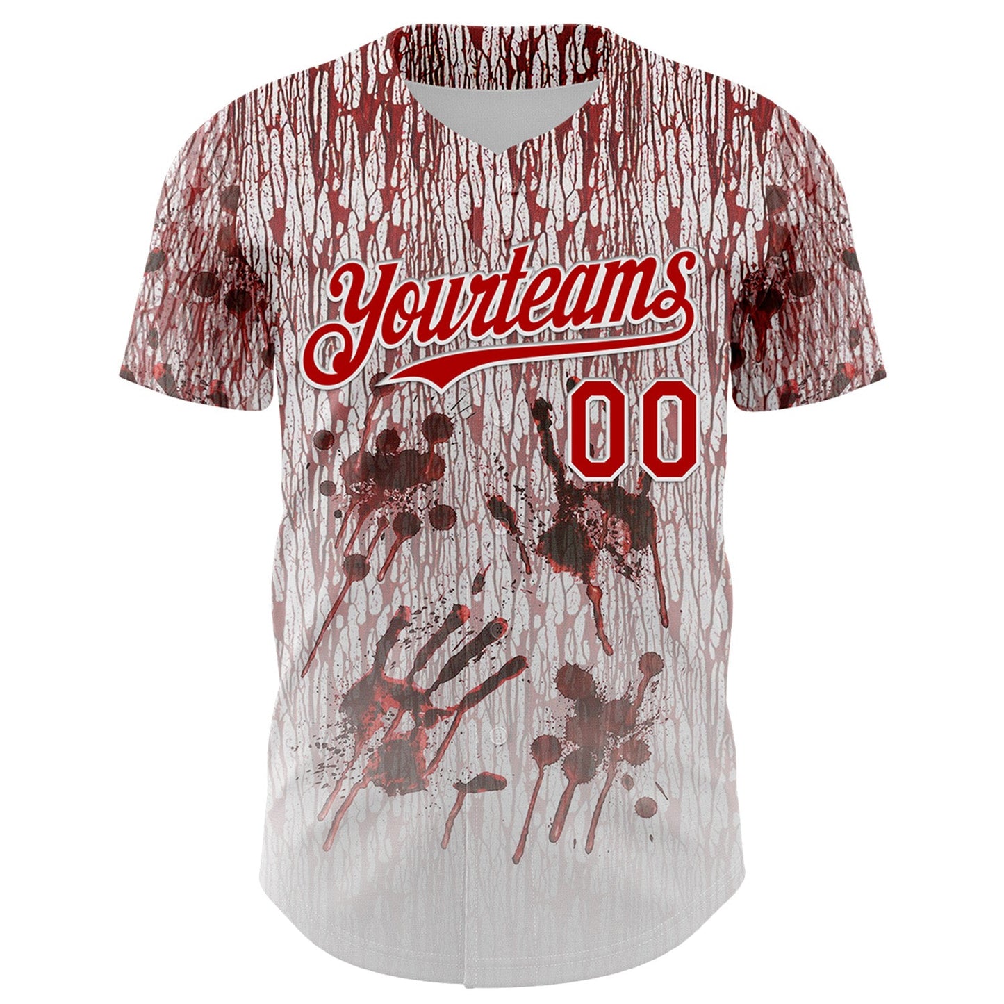 Custom White Red-Black 3D Halloween Creepy Blood Horror Authentic Baseball Jersey view 2