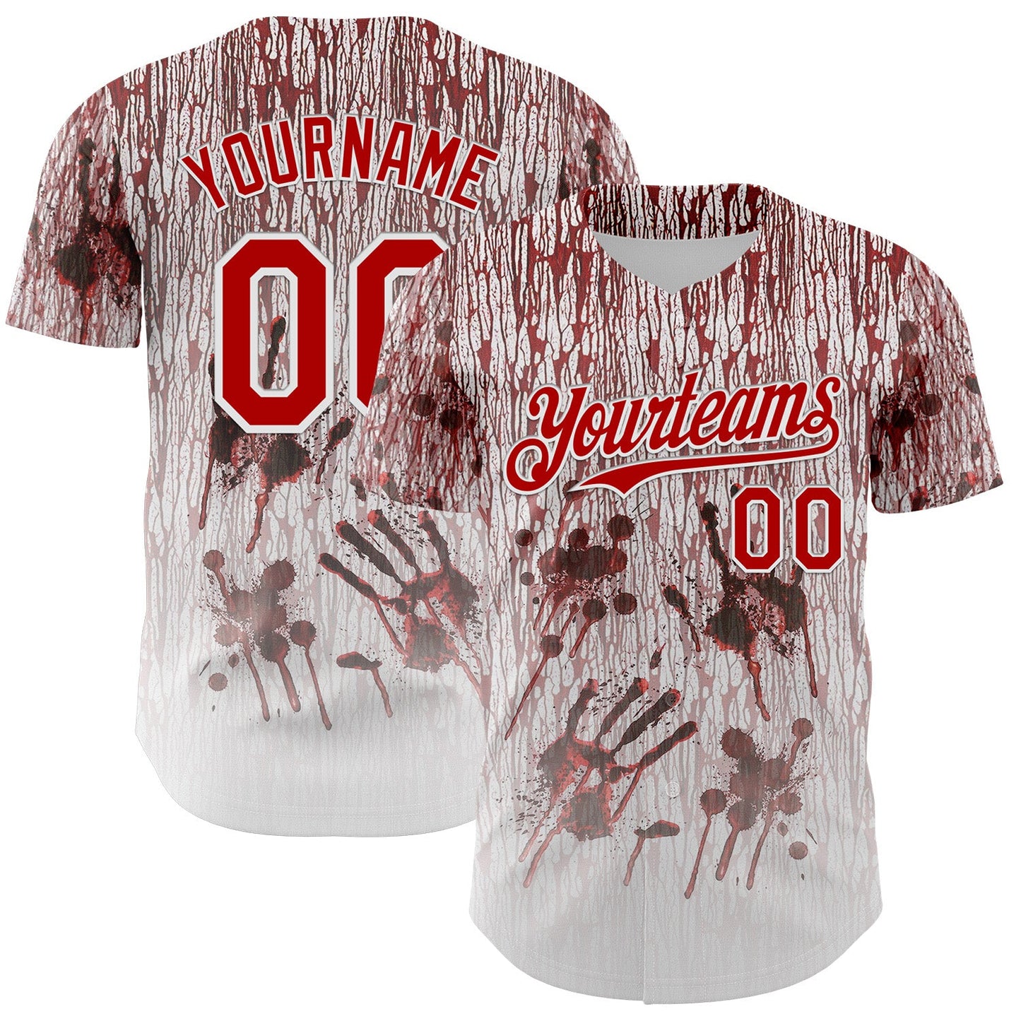 Custom White Red-Black 3D Halloween Creepy Blood Horror Authentic Baseball Jersey - Main View