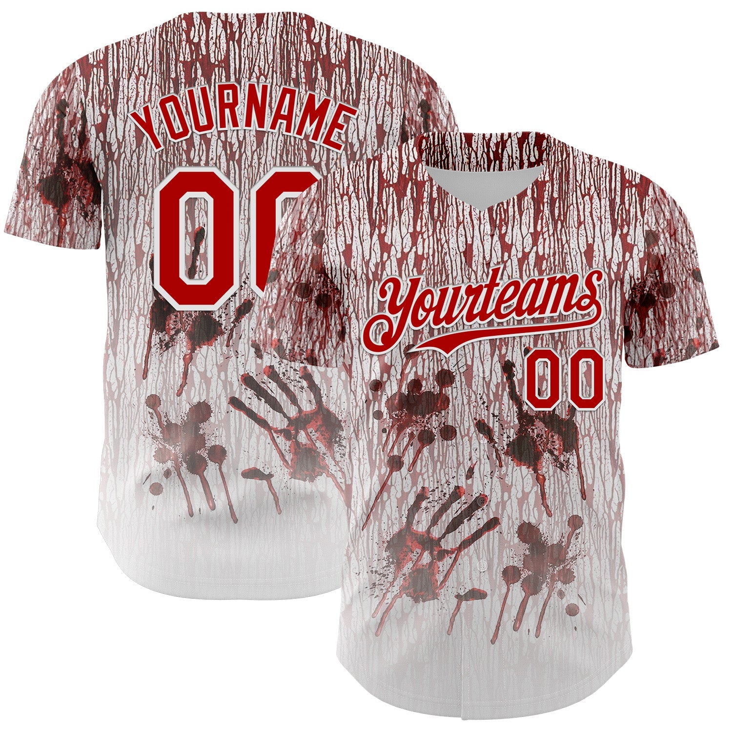 Custom White Red-Black 3D Halloween Creepy Blood Horror Authentic Baseball Jersey - Main View